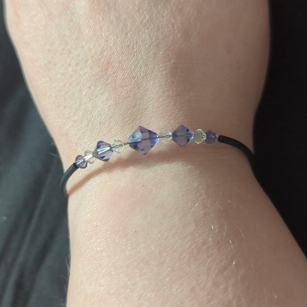 Purple and Clear Swarovski Crystal Beaded Flexible Wire Cuff Statement Bracelet